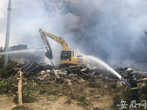 合肥一食品加工厂火灾 大型机械入场 破拆起火建筑和木材堆